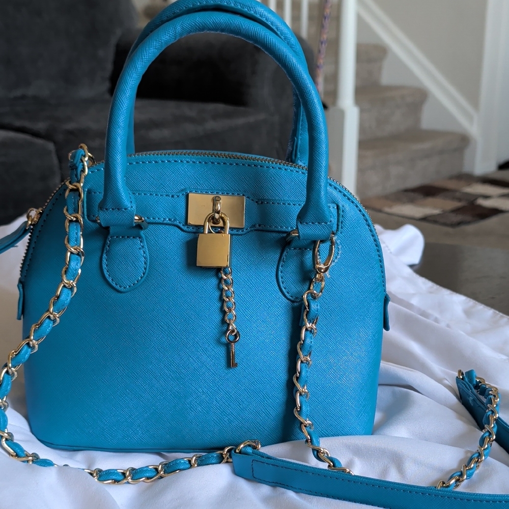 Aldo Turquoise Mini Dome Satchel with Gold Chain